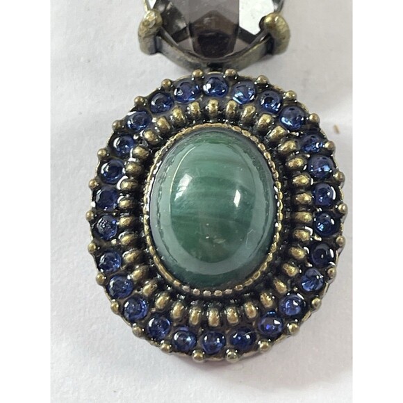 Avon NRT, Necklace & Earring Set Brass Tone, Blue Rhinestone & Green Cabochon - Picture 13 of 16